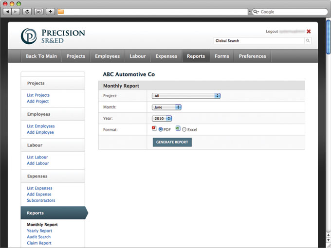 Export Reports Screen Shot