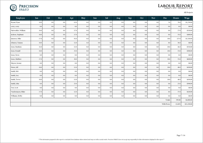 Sample SRED Labour Report